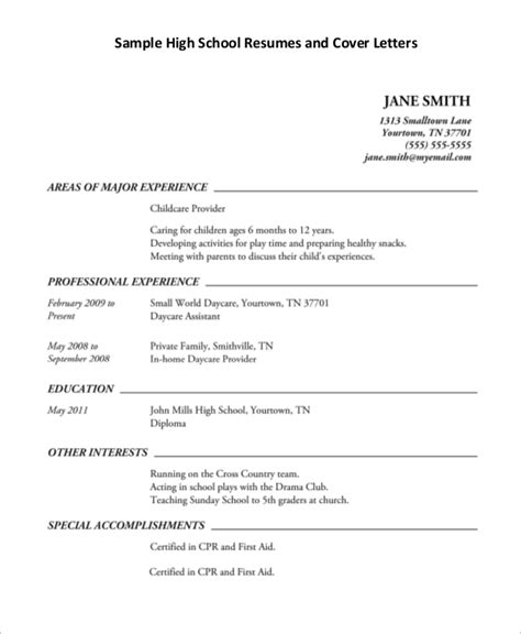 High school resume college application example